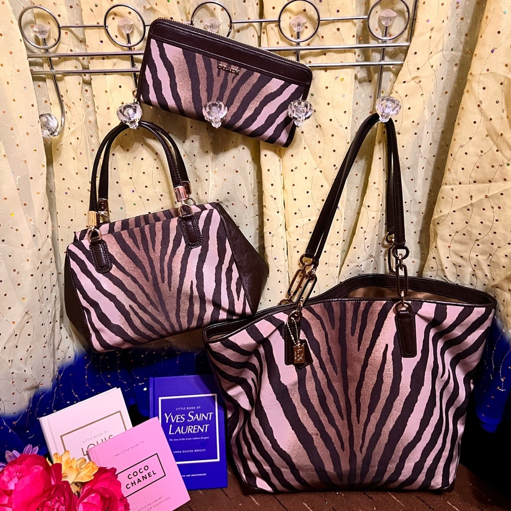 Coach Vintage Madison Zebra Print Handbag Set EUC